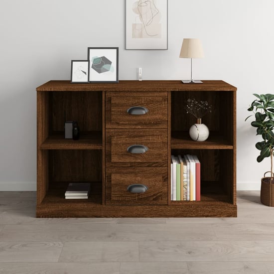 Product photograph of Vance Wooden Sideboard With 3 Drawers In Brown Oak from Furniture in Fashion