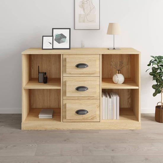 Product photograph of Vance Wooden Sideboard With 3 Drawers In Sonoma Oak from Furniture in Fashion