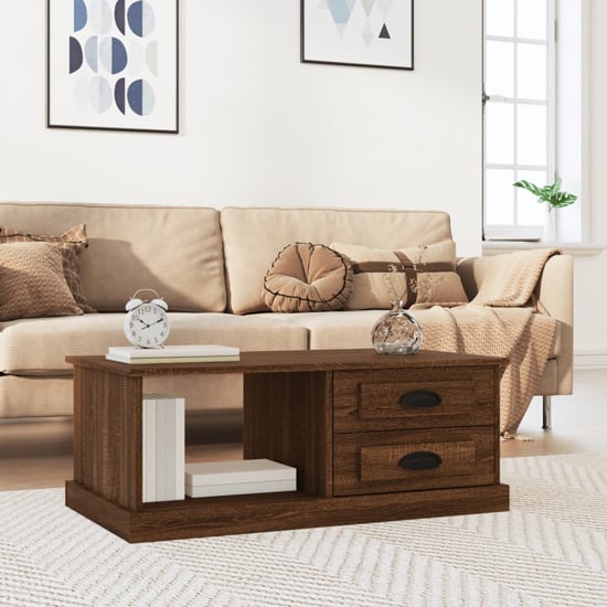 Product photograph of Vance Wooden Coffee Table With 2 Drawers In Brown Oak from Furniture in Fashion