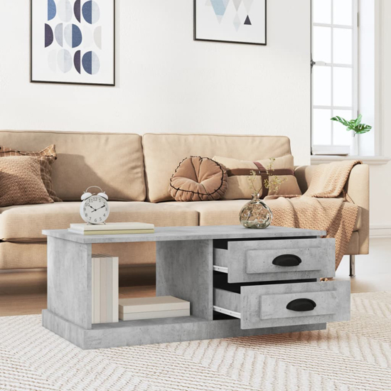 Vance Wooden Coffee Table With 2 Drawers In Concrete Effect
