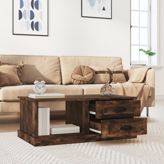 Vance Wooden Coffee Table With 2 Drawers In Smoked Oak