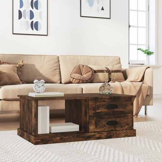 Read more about Vance wooden coffee table with 2 drawers in smoked oak