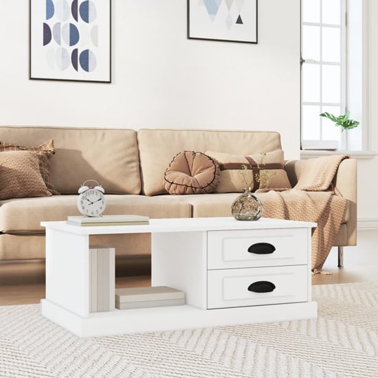 Product photograph of Vance Wooden Coffee Table With 2 Drawers In White from Furniture in Fashion