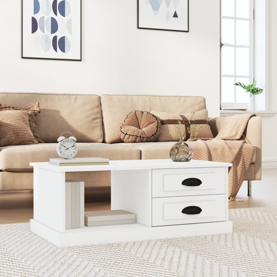Read more about Vance wooden coffee table with 2 drawers in white