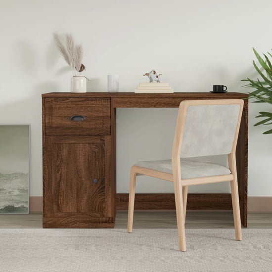 Product photograph of Vance Wooden Computer Desk With 1 Door 1 Drawer In Brown Oak from Furniture in Fashion