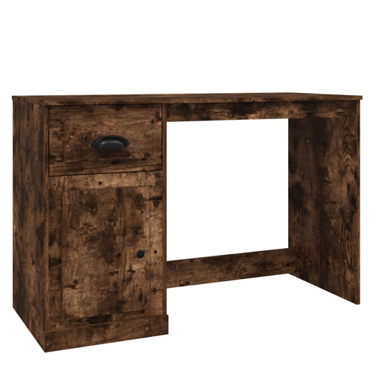 Vance Wooden Computer Desk With 1 Door 1 Drawer In Smoked Oak