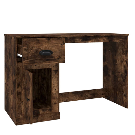 Vance Wooden Computer Desk With 1 Door 1 Drawer In Smoked Oak