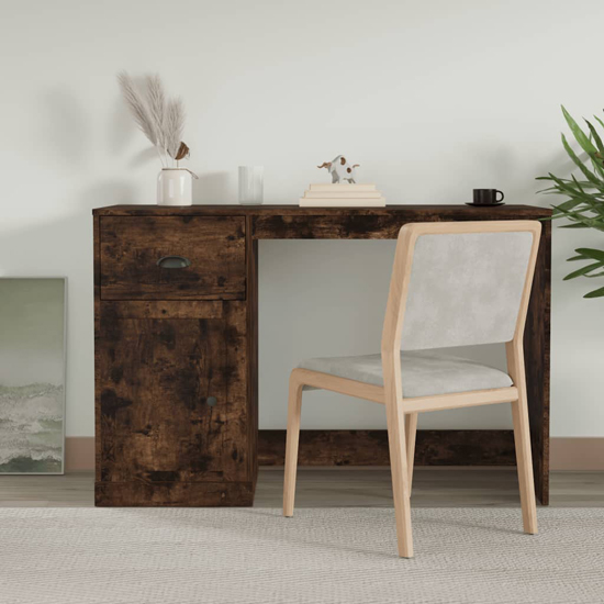 Product photograph of Vance Wooden Computer Desk With 1 Door 1 Drawer In Smoked Oak from Furniture in Fashion