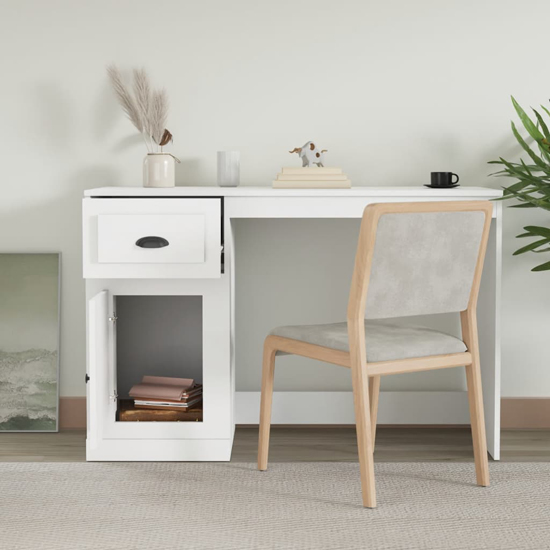 Vance Wooden Computer Desk With 1 Door 1 Drawer In White