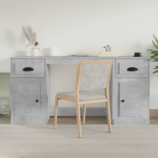 Product photograph of Vance Wooden Computer Desk With 2 Doors 2 Drawers In Concrete Effect from Furniture in Fashion