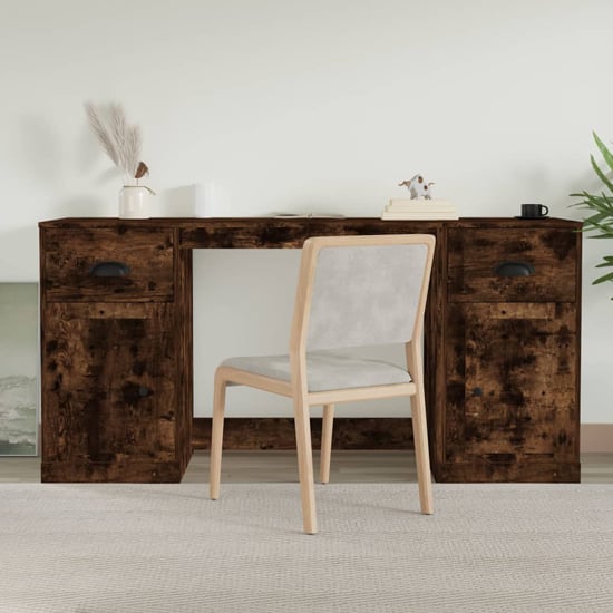 Product photograph of Vance Wooden Computer Desk With 2 Doors 2 Drawers In Smoked Oak from Furniture in Fashion