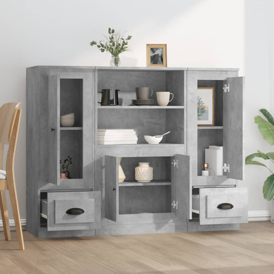 Vance Wooden Highboard With 4 Doors 2 Drawers In Concrete Effect