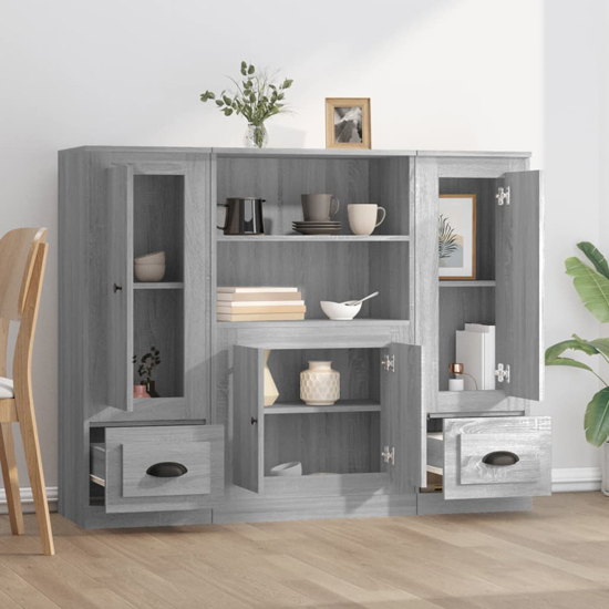Vance Wooden Highboard With 4 Doors 2 Drawers In Grey Sonoma Oak
