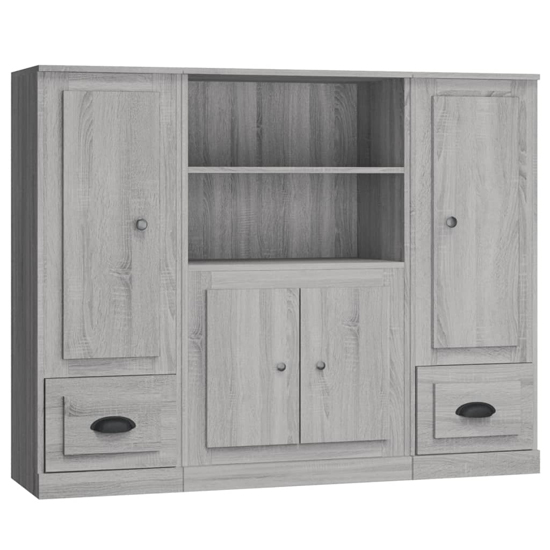 Vance Wooden Highboard With 4 Doors 2 Drawers In Grey Sonoma Oak
