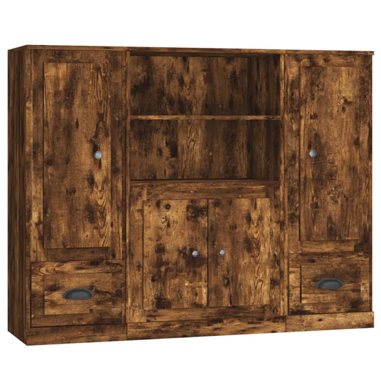 Vance Wooden Highboard With 4 Doors 2 Drawers In Smoked Oak