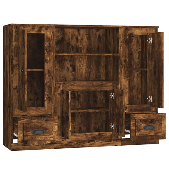 Vance Wooden Highboard With 4 Doors 2 Drawers In Smoked Oak
