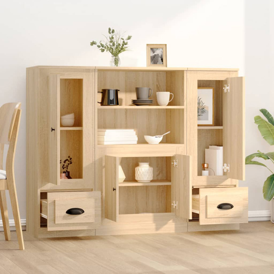 Vance Wooden Highboard With 4 Doors 2 Drawers In Sonoma Oak