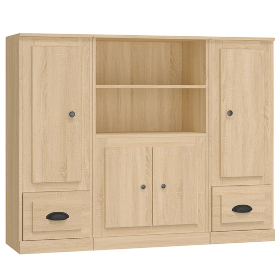 Vance Wooden Highboard With 4 Doors 2 Drawers In Sonoma Oak