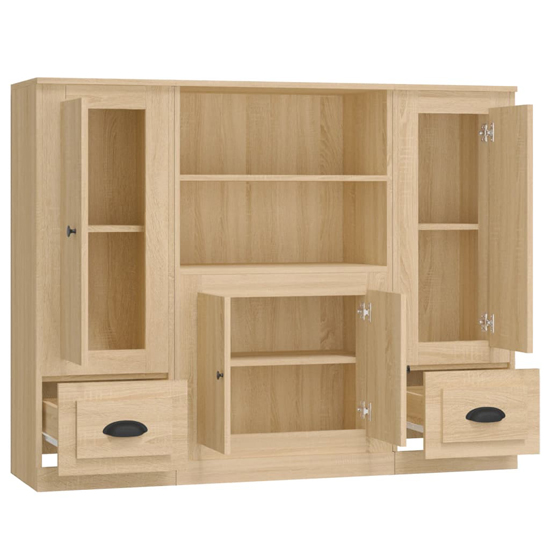 Vance Wooden Highboard With 4 Doors 2 Drawers In Sonoma Oak