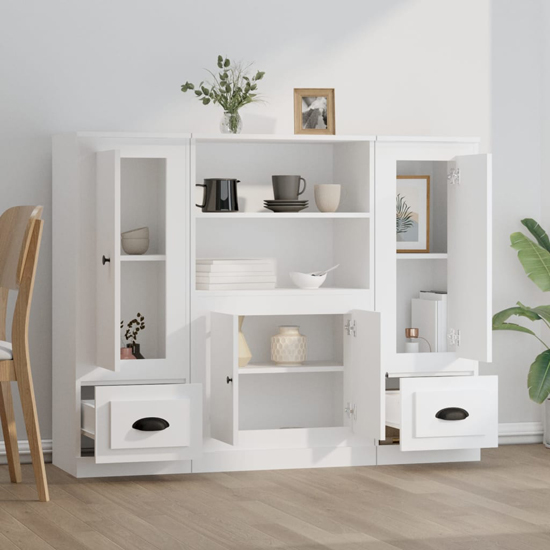 Vance Wooden Highboard With 4 Doors 2 Drawers In White