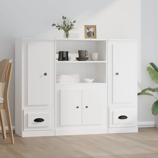 Vance Wooden Highboard With 4 Doors 2 Drawers In White
