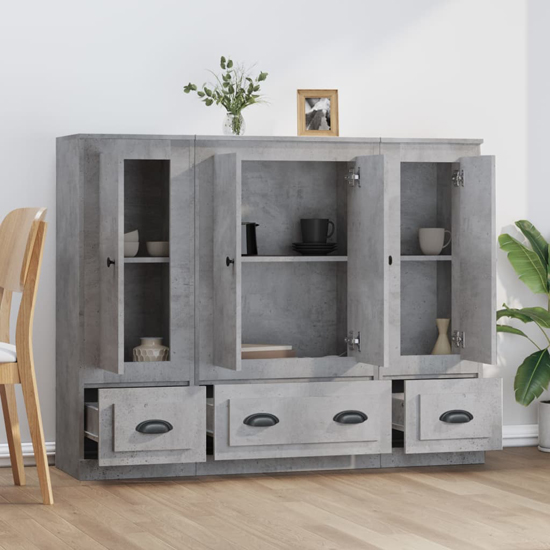 Vance Wooden Highboard With 4 Doors 3 Drawers In Concrete Effect