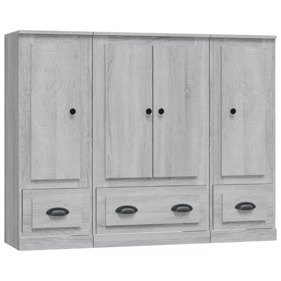 Vance Wooden Highboard With 4 Doors 3 Drawers In Grey Sonoma Oak