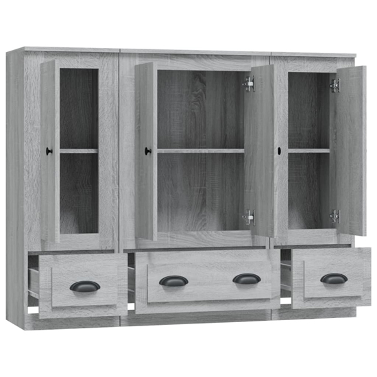 Vance Wooden Highboard With 4 Doors 3 Drawers In Grey Sonoma Oak