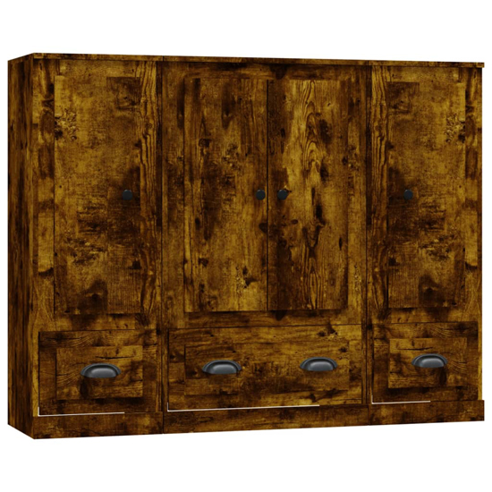Vance Wooden Highboard With 4 Doors 3 Drawers In Smoked Oak