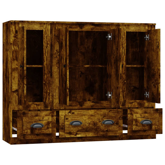 Vance Wooden Highboard With 4 Doors 3 Drawers In Smoked Oak
