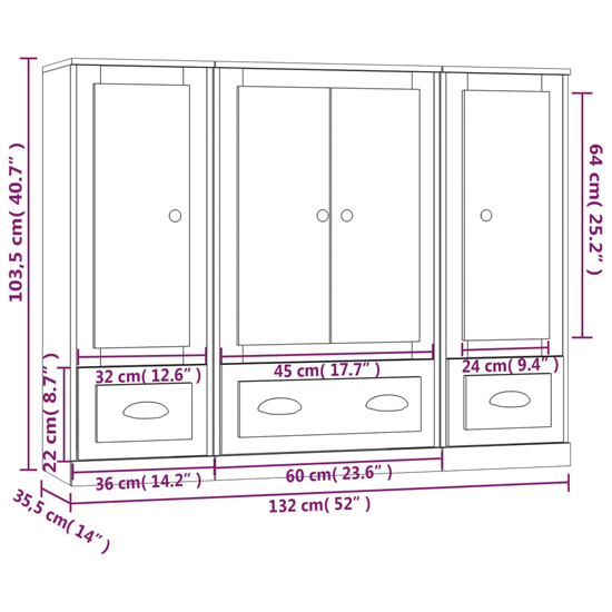 Vance Wooden Highboard With 4 Doors 3 Drawers In Smoked Oak
