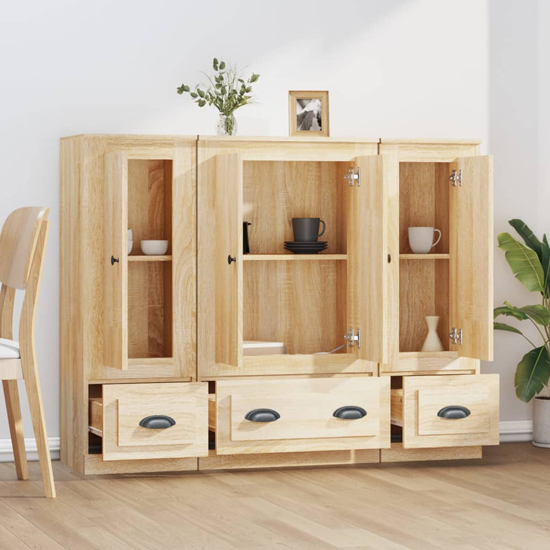 Vance Wooden Highboard With 4 Doors 3 Drawers In Sonoma Oak