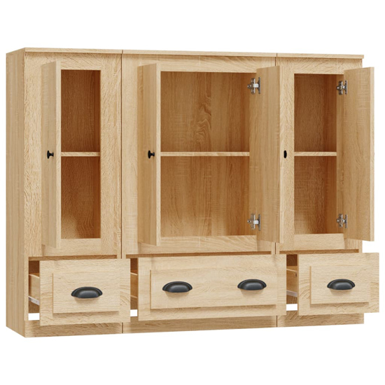 Vance Wooden Highboard With 4 Doors 3 Drawers In Sonoma Oak