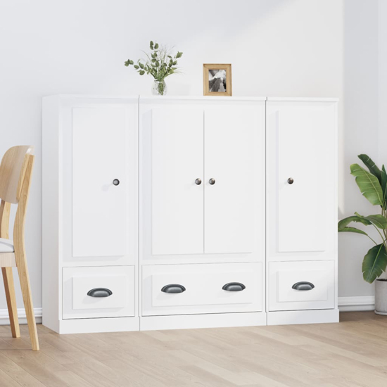 Vance Wooden Highboard With 4 Doors 3 Drawers In White