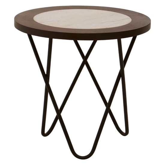 Product photograph of Vance Wooden Marble Top Side Table With Black Hairpin Base from Furniture in Fashion