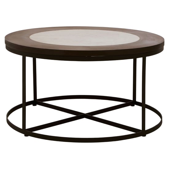 Vance Wooden Marble Top Side Table With Black Latticed Base