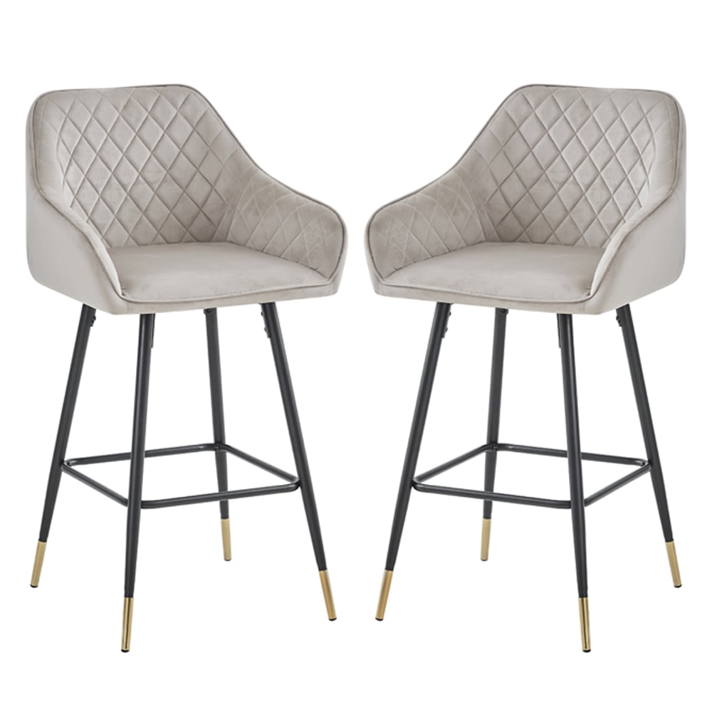 Vandalia Mink Velvet Bar Chairs With Metal Legs In Pair
