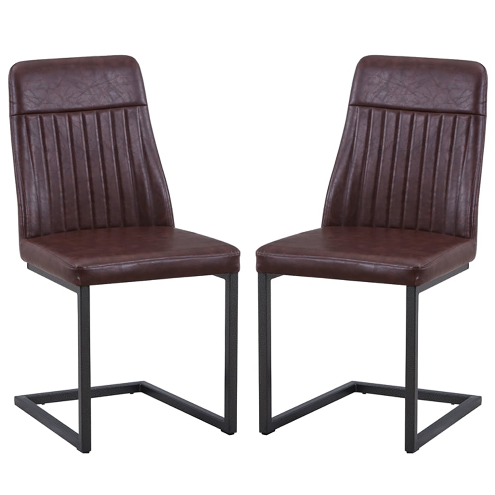 Vandalia Vintage Brown PU Leather Dining Chairs In Pair