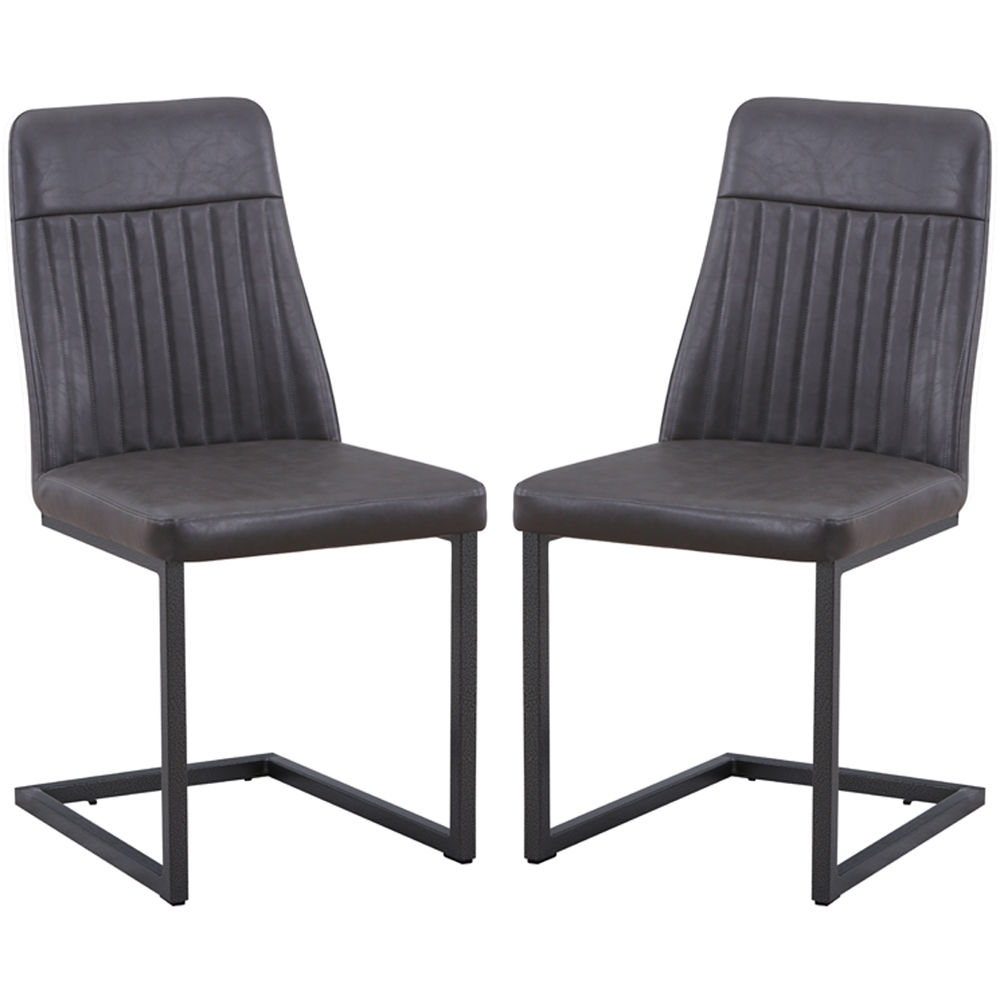 Vandalia Vintage Grey PU Leather Dining Chairs In Pair