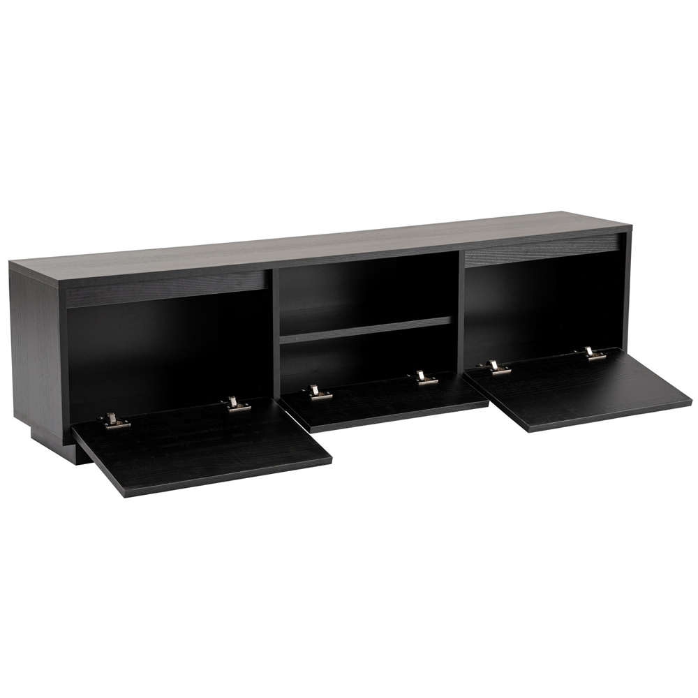 Vangio Wooden TV Stand with 3 Flap Doors in Black