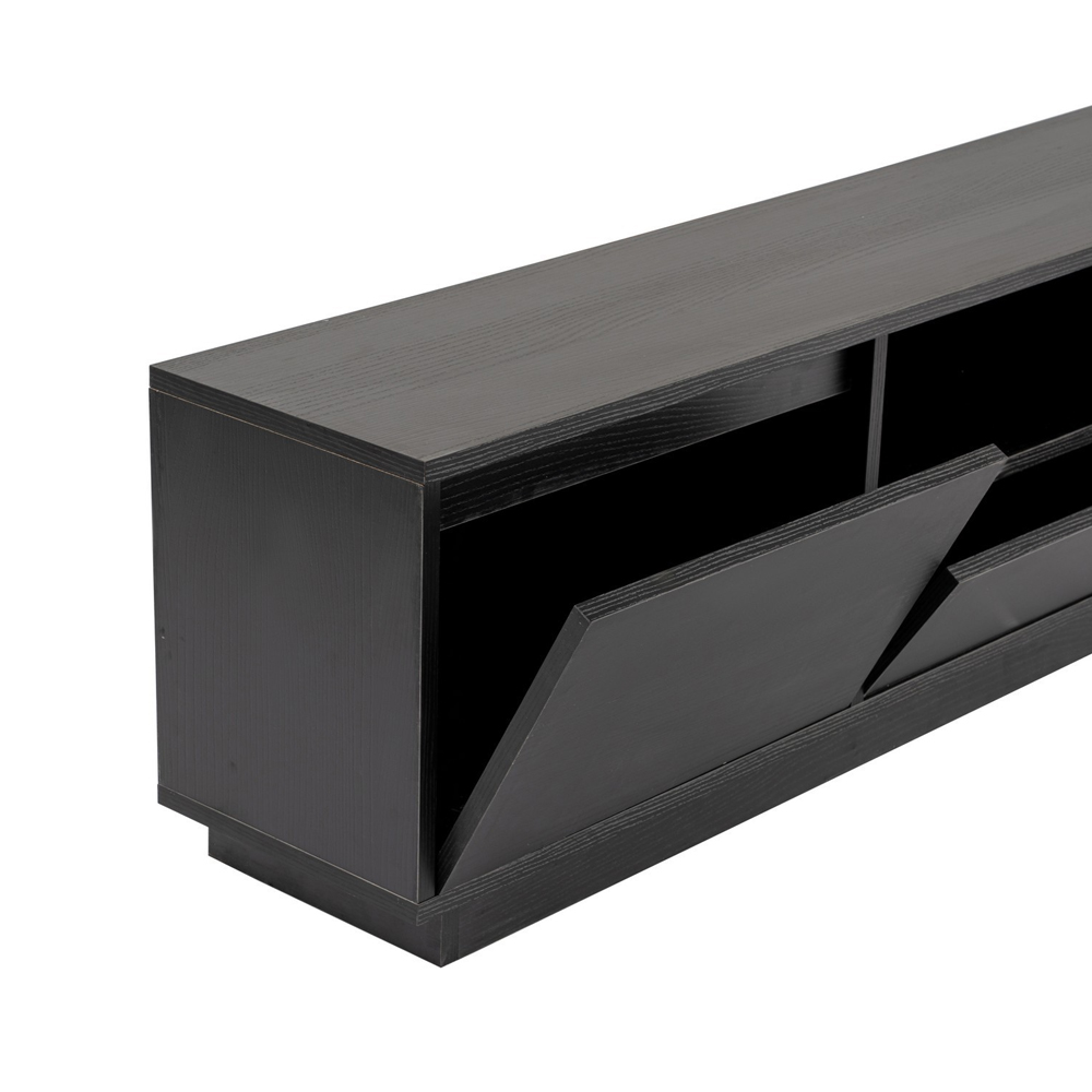 Vangio Wooden TV Stand with 3 Flap Doors in Black