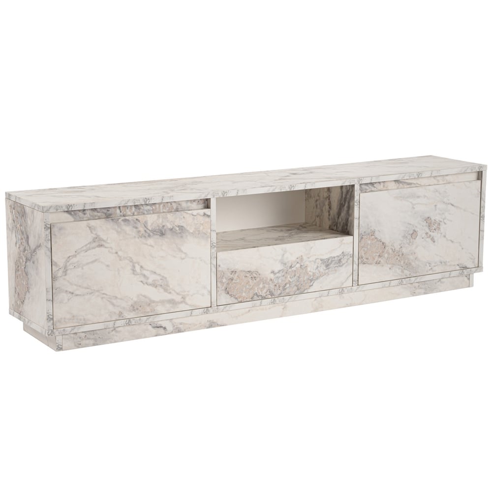 Vangio Wooden TV Stand with 3 Flap Doors in Fressia Marble Effect