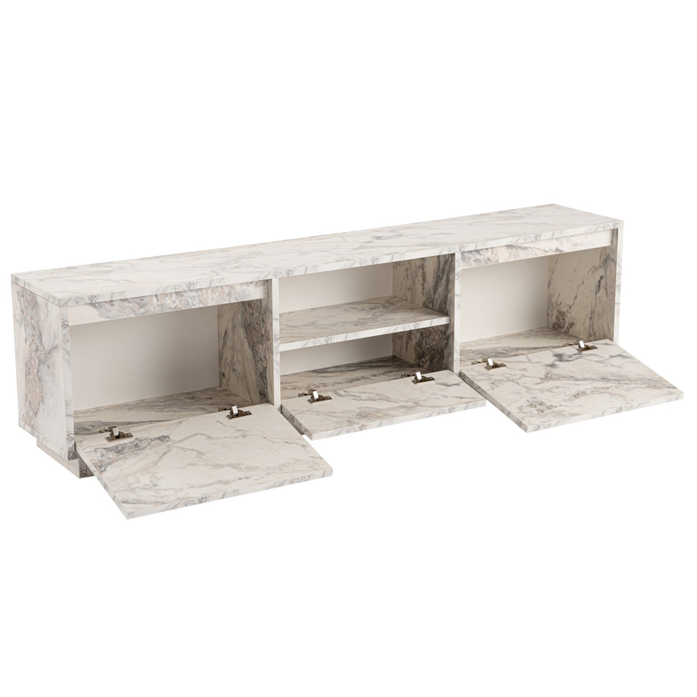 Vangio Wooden TV Stand with 3 Flap Doors in Fressia Marble Effect