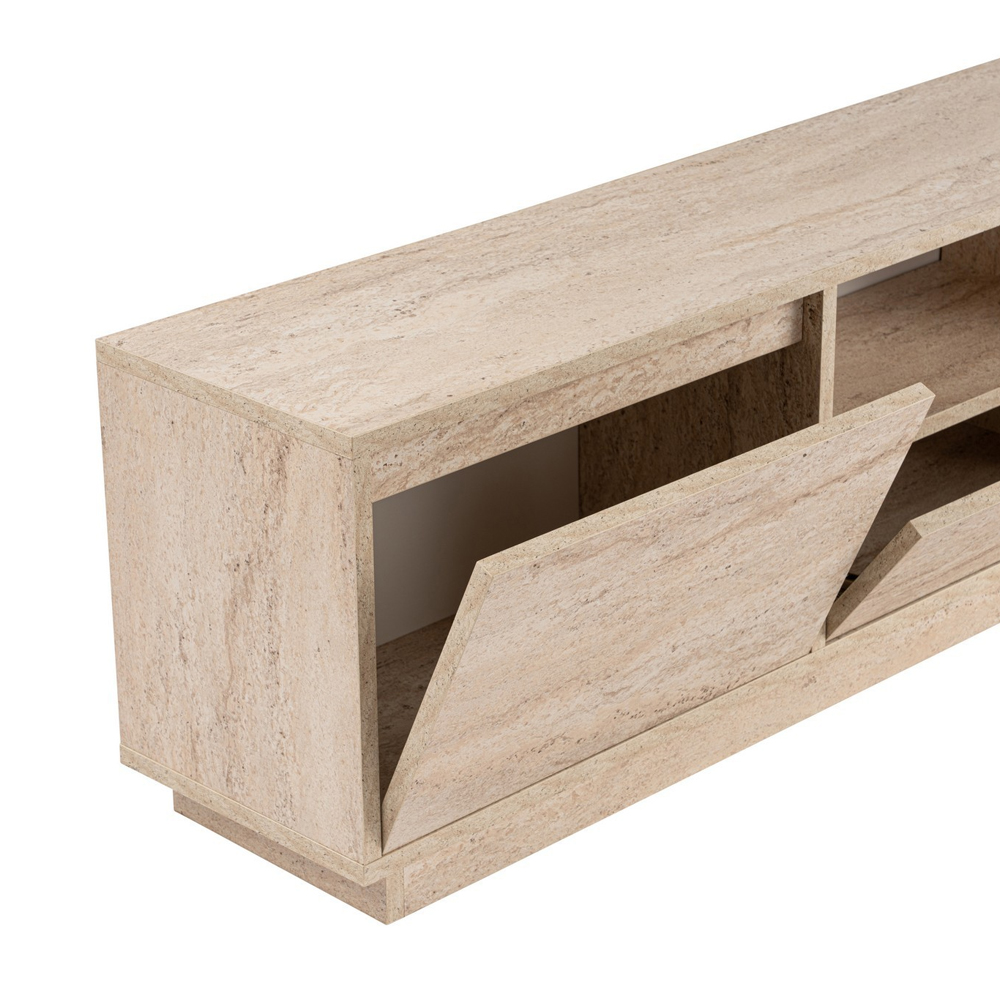 Vangio Wooden TV Stand with 3 Flap Doors in Travertine Marble Effect
