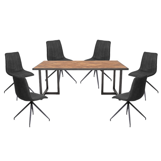 Vanya Large Dining Set In Light Brown 6, Charcoal Dining Chairs Set Of 6