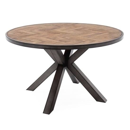 Vanya Round Wooden Dining Table In Light Brown With Metal Legs | FiF