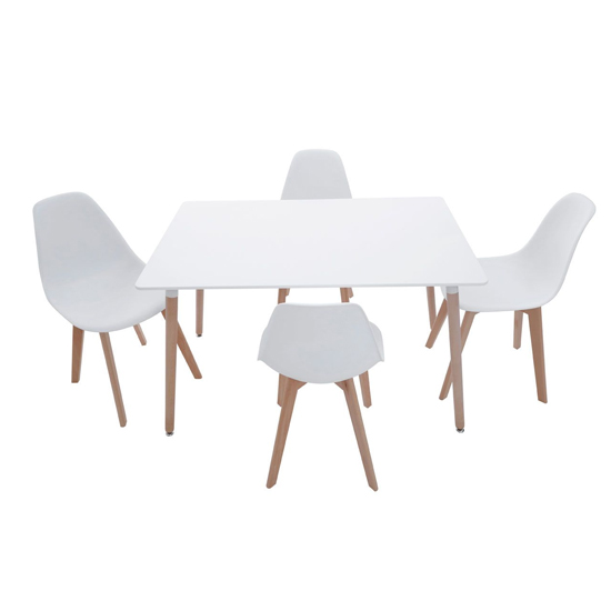 Varbor Wooden Dining Table With 4 Chairs In White And Natural Furniture in Fashion