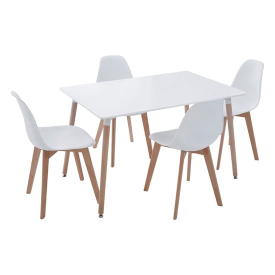 Photo of Varbor wooden dining table with 4 chairs in white and natural