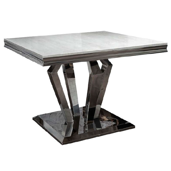 Product photograph of Varda Square Marble Dining Table In White With Chrome Base from Furniture in Fashion