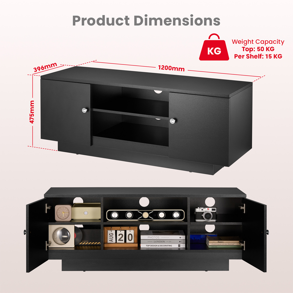 Varden Wooden TV Stand with 2 Doors in Black